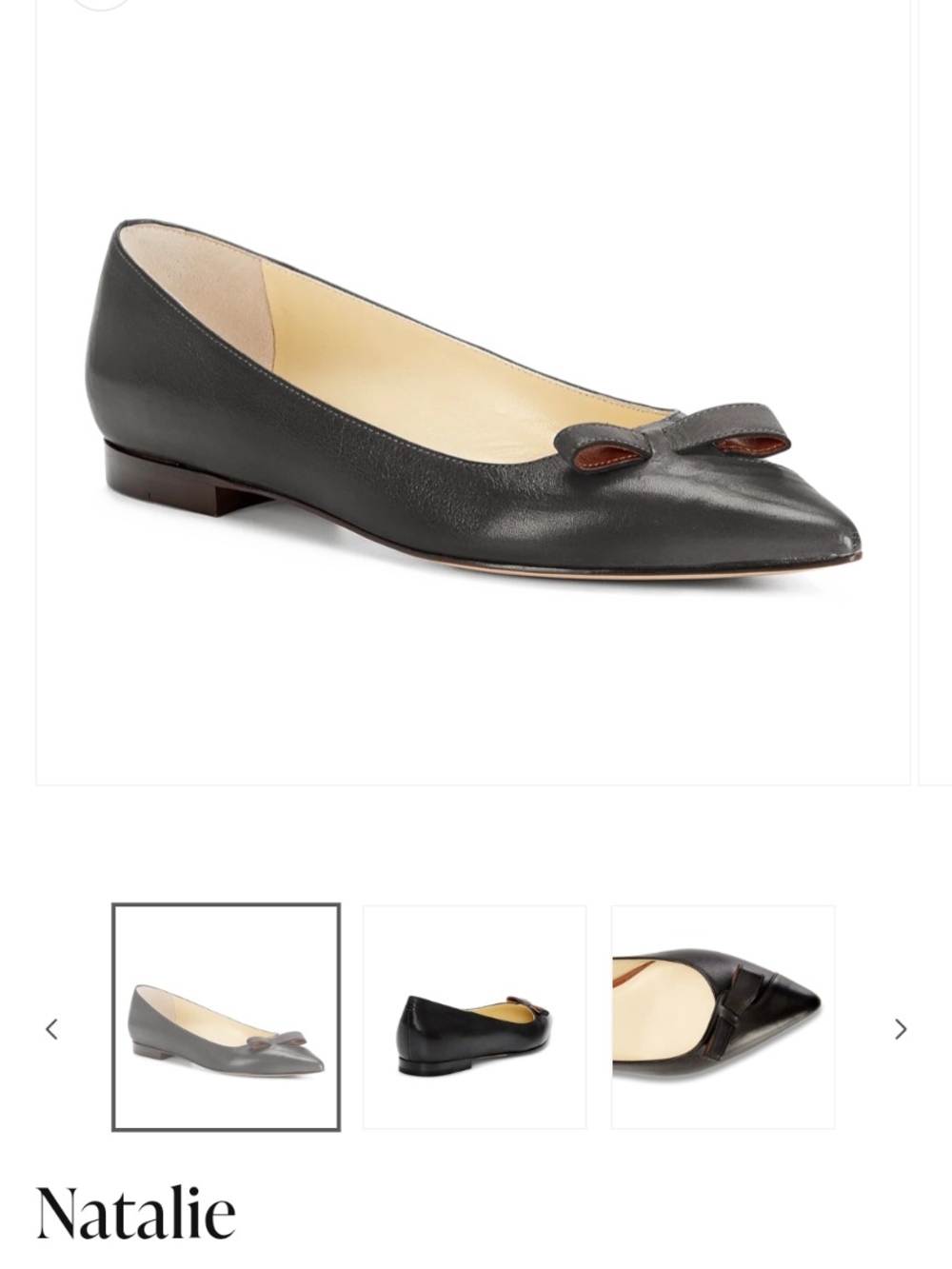 Sarah Flint Natalie Black Leather Pointed-Toe Flat with Bow